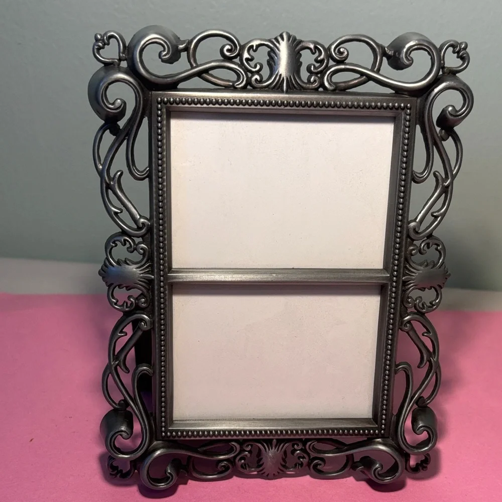 Pewter Finished Ornate Double Picture Frame
